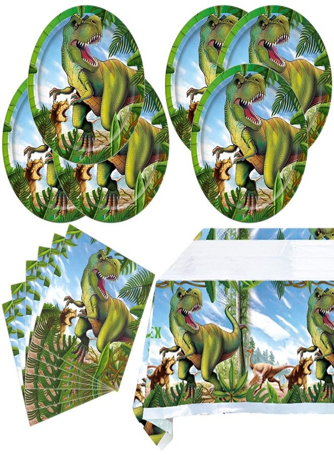 OULUN Tyrannosaurus Rex Party Tableware Set,20 Plates and 20 Napkins and Tablecloth71 '' x 42 '' Jurassic Dinosaur Party Supplies ForKids Birthday Party Supplies - Image 1